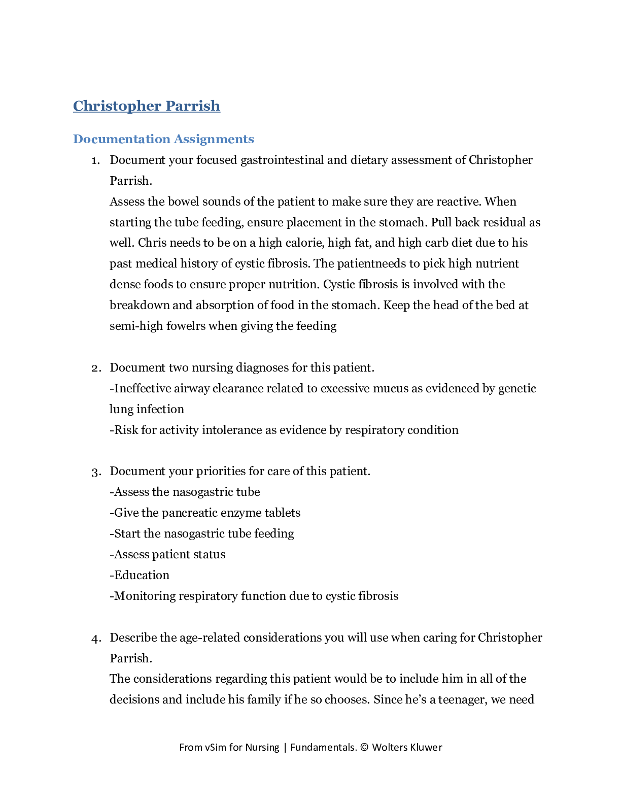 Preview of Christopher Parrish _ Documentation Assignments | NURS 3280 - Christopher Parrish - Univer